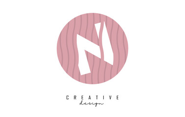 Letter N logo design on a pink pattern background circle. Creative vector illustration design with stripes, zig zag lines and 3D effect.