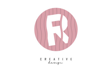 Letter R logo design on a pink pattern background circle. Creative vector illustration design with stripes, zig zag lines and 3D effect.