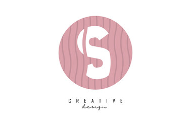 Letter S logo design on a pink pattern background circle. Creative vector illustration design with stripes, zig zag lines and 3D effect.