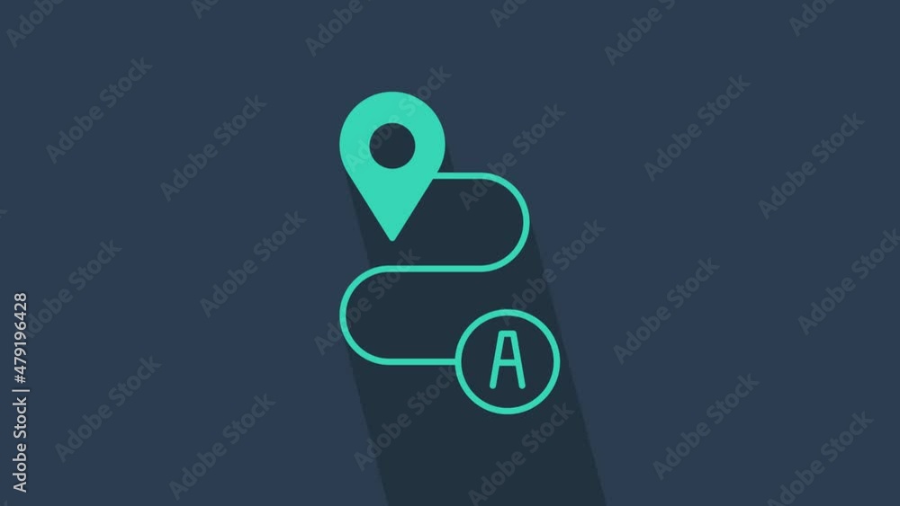 Poster turquoise route location icon isolated on blue background. map pointer sign. concept of path or road