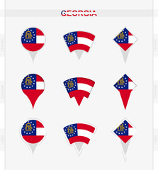 Georgia flag, set of location pin icons of Georgia flag.