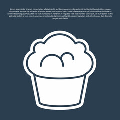 Blue line Muffin icon isolated on blue background. Vector