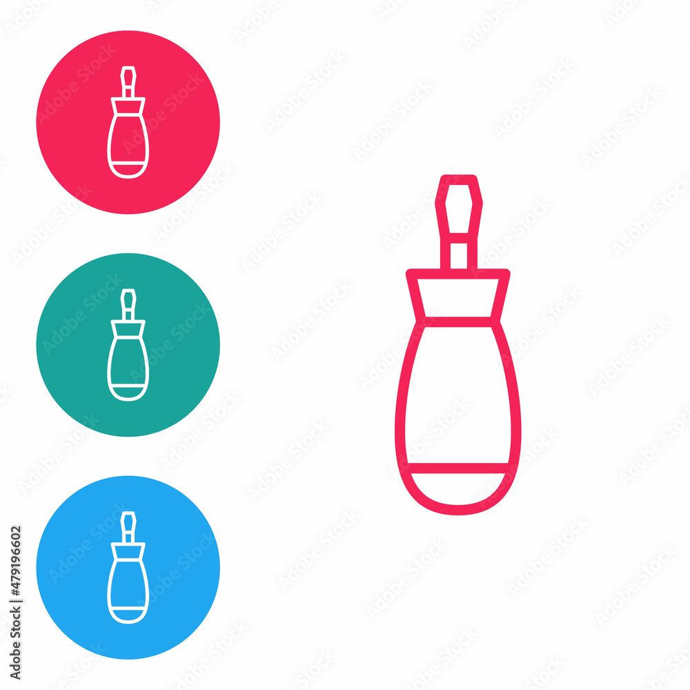 Poster red line screwdriver icon isolated on white background. service tool symbol. set icons in circle but