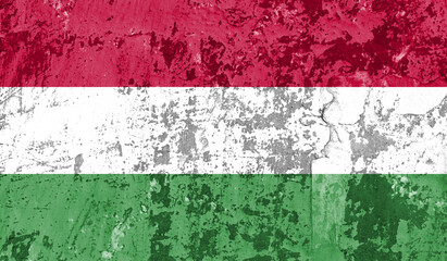 Hungary flag on old paint on wall. 3D image