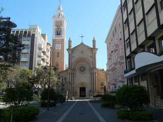 romanesque facade and bell tower of the Sacred Heart church in Pescara