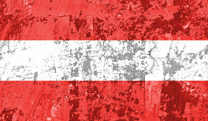 Austria flag on old paint on wall. 3D image