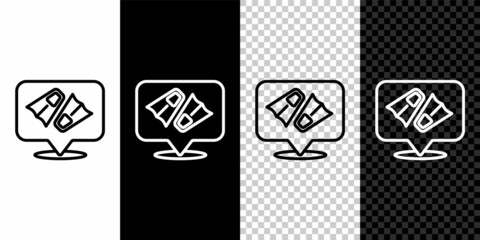 Set line Rubber flippers for swimming icon isolated on black and white, transparent background. Diving equipment. Extreme sport. Diving underwater equipment. Vector © vector_v