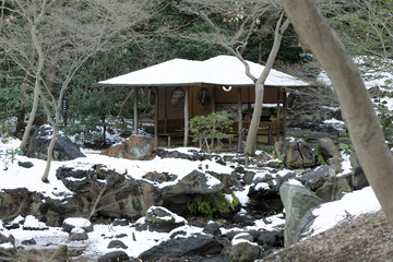 六義園　滝見茶屋　雪の日