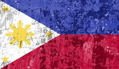 Philippines flag on old paint on wall. 3D image