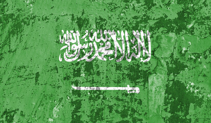 Saudi Arabia flag on old paint on wall. 3D image
