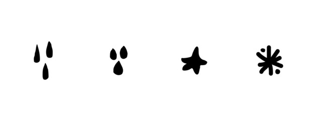 Abstract geometric set with shapes of blobs, drops , star, snowflake in doodle or scribble style as a decorative element for contemporary trendy design. Isolated black silhouette, vector illustration