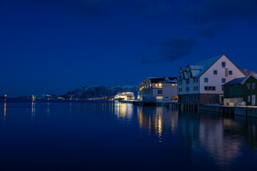 Fototapeta na wymiar Blue Hour in Brønnøysund city,Helgeland,Northern Norway,scandinavia,Europe