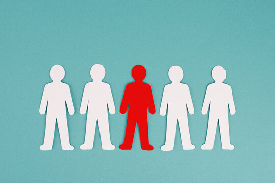 Group of people, one person is standing out from the crowd, concept leadership, manager of team, paper cut out