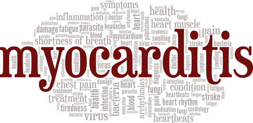 Myocarditis - inflammation of the heart muscle conceptual vector illustration word cloud isolated on white background.