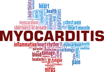 Myocarditis - inflammation of the heart muscle conceptual vector illustration word cloud isolated on white background.