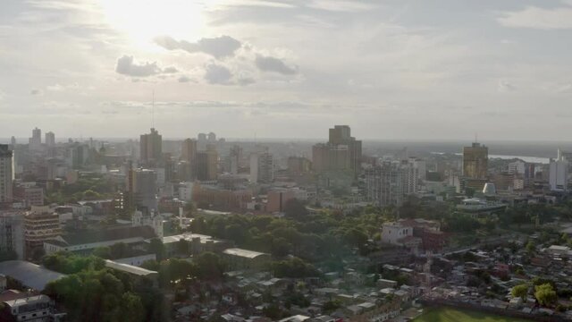 Aerial view Asuncion Paraguay. City skyline in downtown with cityscape in the historic center with colonial architecture.