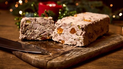 Baked terrine pate. Meat pie. High quality photo