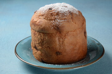 Traditional easter cake kulich Ukrainian Russian with colored eggs