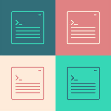 Pop art line Software, web developer programming code icon isolated on color background. Javascript computer script random parts of program code. Vector