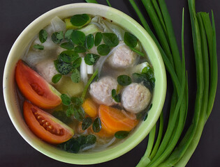 Top View of Meatball Soup