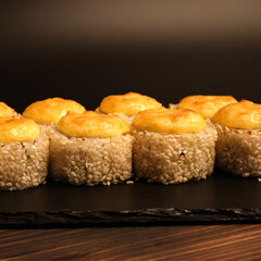 sushi rolls on a color background, minimalism