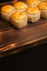 sushi rolls on a color background, minimalism