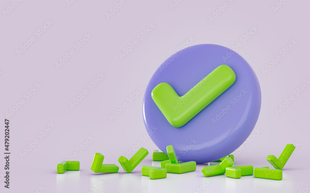 Aufkleber 3d render correct right checkmark icon background realistic and glossy