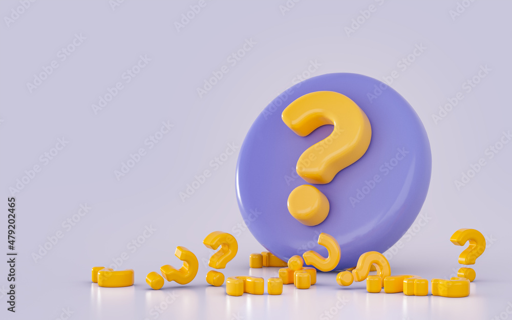 Poster 3d render hazard attention question mark icon background realistic and glossy
