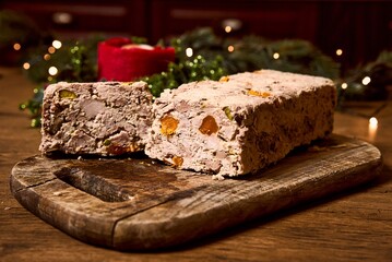 Baked terrine pate. Meat pie. High quality photo