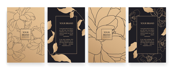 Luxury banner in light colors,
frame design set with gold flower pattern. Luxury premium background pattern for menu, elite sale, luxe invite template, ​formal invitation, luxury voucher. - obrazy, fototapety, plakaty