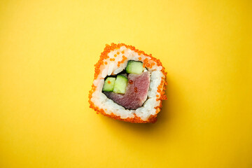 sushi rolls on a color background, minimalism