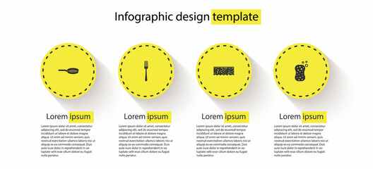 Set Frying pan, Fork, Sponge with bubbles and . Business infographic template. Vector