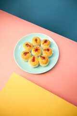 sushi rolls on a color background, minimalism