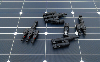 Connectors on the background of the cell surface of a polycrystalline solar panel