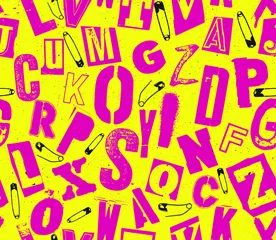  Punk vector alfabet typografie specimen naadloze patroon voor grunge lettertype flyers en posters ontwerp in rode kleur op gele achtergrond. © Rrose Selavy
