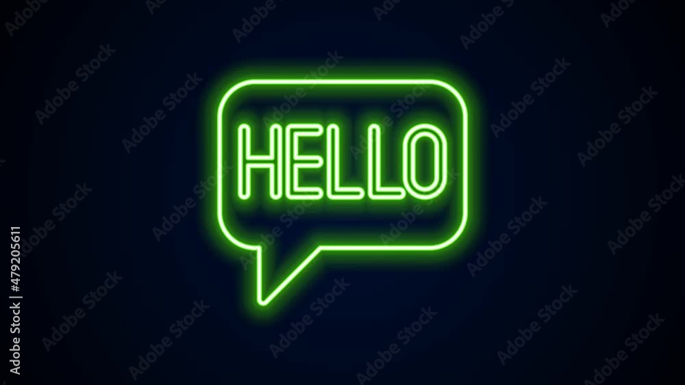 Aufkleber glowing neon line hello in different languages icon isolated on black background. speech bubbles. 4k