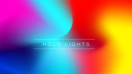 Holo Lights. Vector Blue Purple Hologram Dreamy Background. Rainbow Iridescent Gradient. Minimalist Holographic Fluid Wallpaper. Neon Opalescent Banner. Modern Tech Music Design.