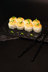 sushi rolls on a color background, minimalism