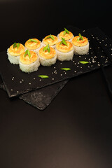 sushi rolls on a color background, minimalism