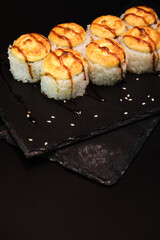 sushi rolls on a color background, minimalism