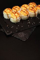 sushi rolls on a color background, minimalism