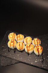 sushi rolls on a color background, minimalism