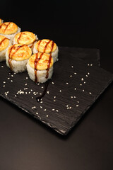sushi rolls on a color background, minimalism