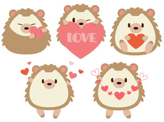 The collection of cute hedgehog with heart in flat vector style. Graphic resource about valentine's day and holiday for graphic,content , banner, sticker label and greeting card.