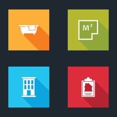 Set Bathtub, House plan, and contract icon. Vector