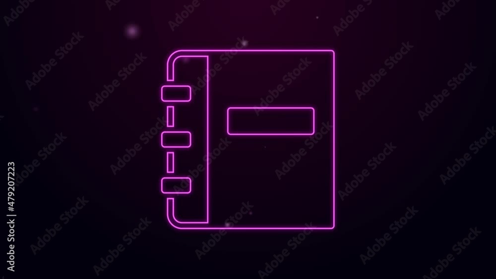 Poster glowing neon line notebook icon isolated on black background. spiral notepad icon. school notebook. 