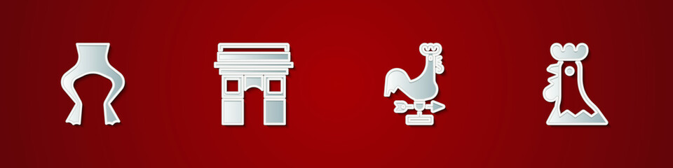 Set Frog legs, Triumphal Arch, Rooster weather vane and French rooster icon. Vector © vector_v