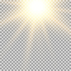 Special lens flash, light effect. The flash flashes rays and searchlight. illust.White glowing light. Beautiful star Light from the rays. The sun is backlit. Bright beautiful star. Sunlight. Glare.	