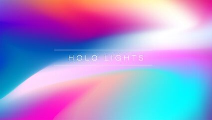 Holo Lights. Vector Blue Purple Hologram Dreamy Background. Rainbow Iridescent Gradient. Minimalist Holographic Fluid Wallpaper.  Neon Opalescent Banner. Modern Tech Music Design.