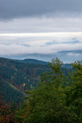 Autumn landscape with cloudy cold weather in carpathian mountains